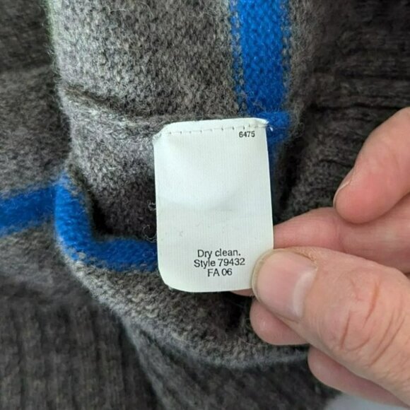 J Crew Mens Wool Sweater Grey Multi Stripe Crew Neck Size Large Preppy Casual - Picture 6 of 6